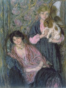 Two Women with a Spaniel by Edmond François Aman Jean
